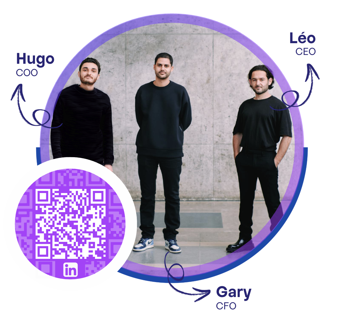 Équipe Certifia : Hugo (COO), Léo (CEO), Gary (CFO)